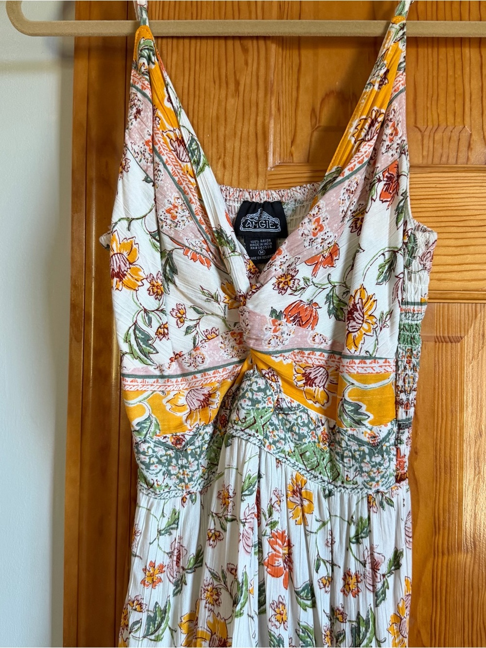 Angie White and Yellow Floral Twist-Front Maxi Dress